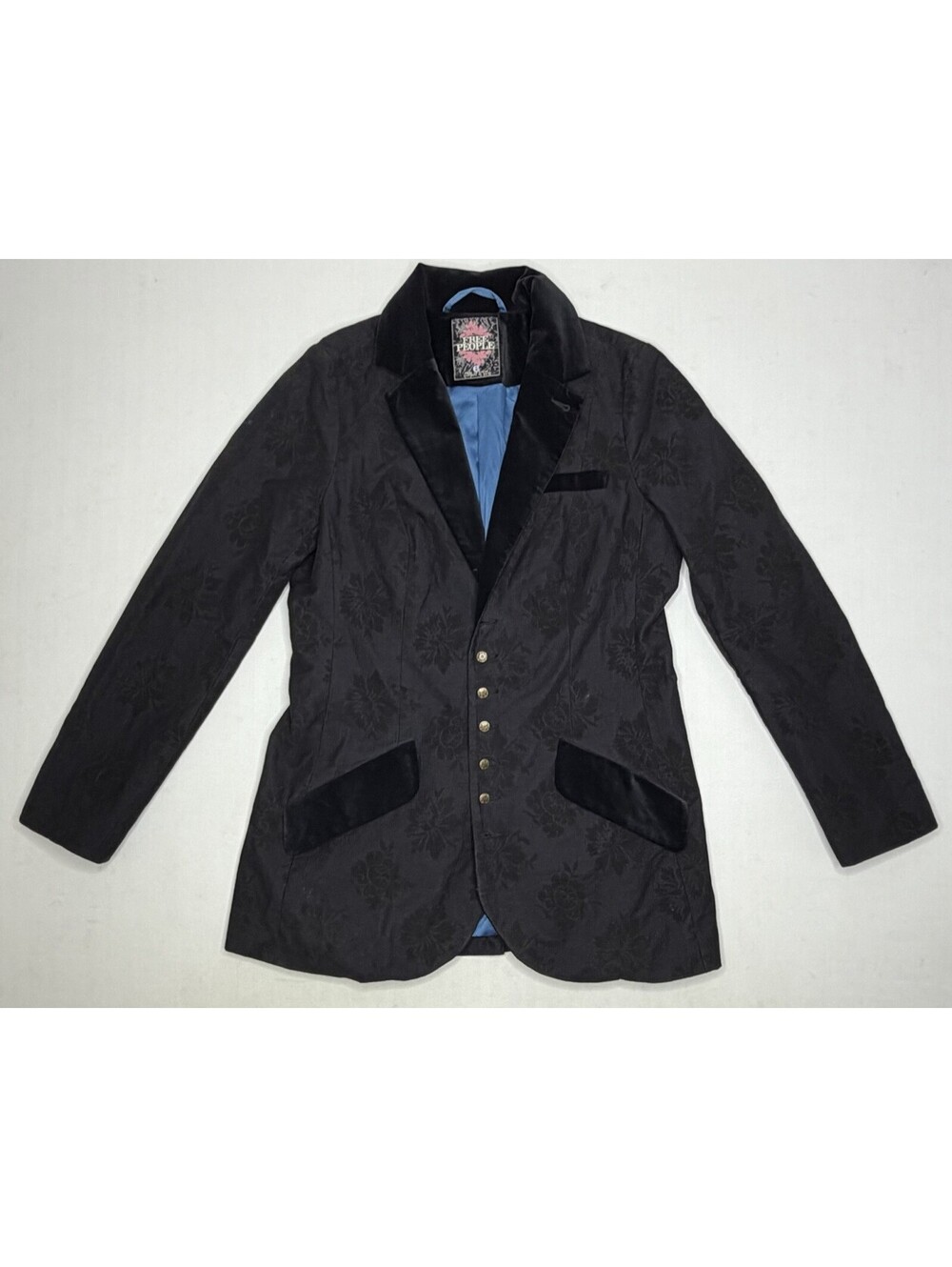 Free People Floral Black Size 6 Corduroy Coat P104